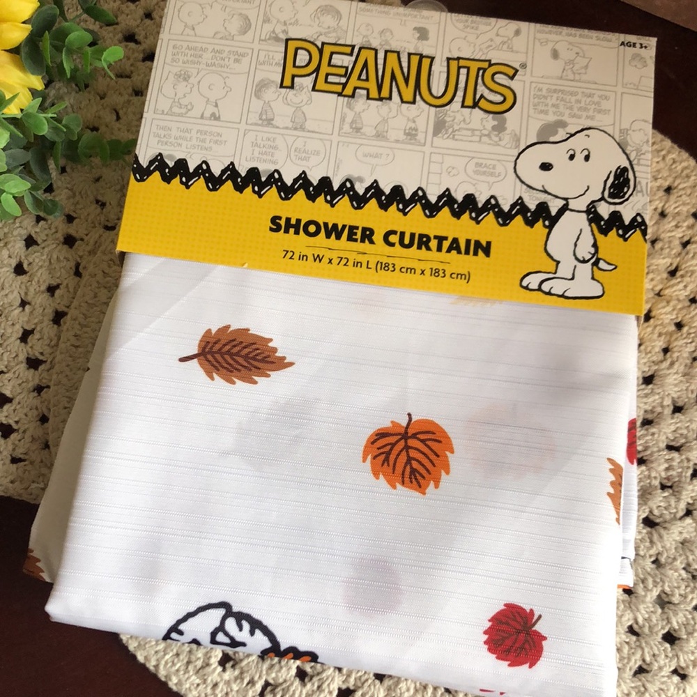 Peanuts Snoopy Shower Curtain with Orange and Red Leaves - Picture 10 of 10